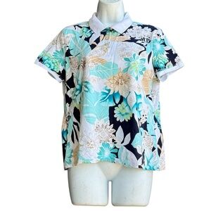 Jamaica Bay Tropical Floral Polo Shirt Women's Size L Multicolor Casual Preppy